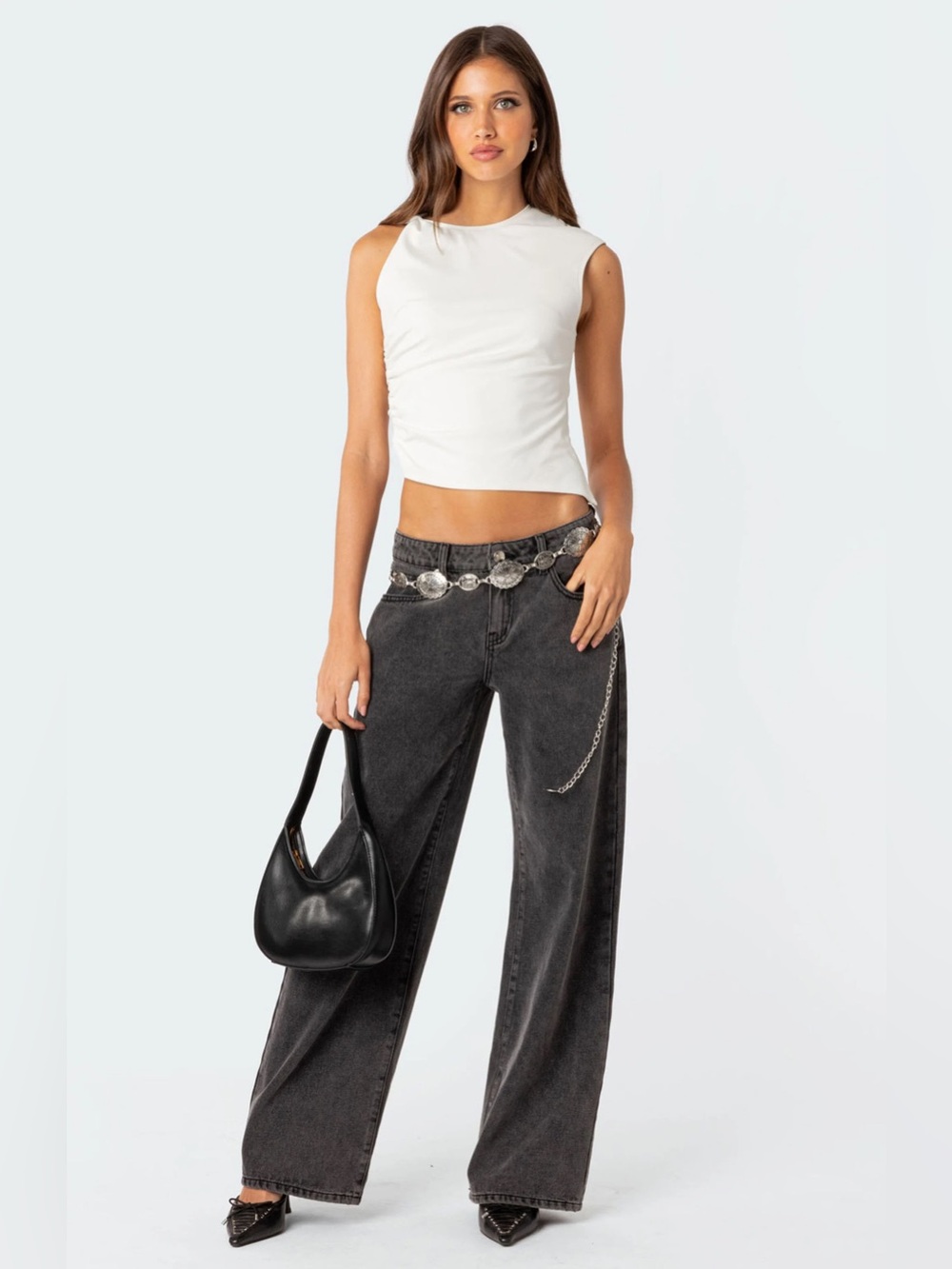 Edikted Raelynn Washed Black Low Rise Jeans NWT Size XS